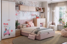 Комплект детской мебели Алина К2 Дуб мария/белый/нежно-розовый велюр в Шушенском - shushenskoe.katalogmebeli.com | фото 1