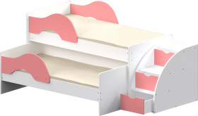Кровать детская Матрешка выкатная с лестницей  Белый/Розовый в Шушенском - shushenskoe.katalogmebeli.com | фото