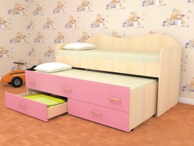 Кровать детская Нимфа двухместная 2.0 Дуб молочный/Розовый в Шушенском - shushenskoe.katalogmebeli.com | фото