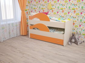 Кровать детская Радуга 1600 Млечный дуб/Оранжевый в Шушенском - shushenskoe.katalogmebeli.com | фото 1