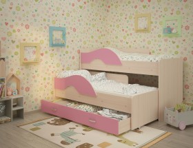 Кровать детская Радуга 1600 Млечный дуб/Розовый в Шушенском - shushenskoe.katalogmebeli.com | фото