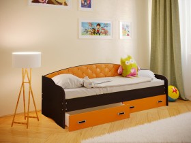 Кровать Софа-7 с мягкой спинкой (800х1900) Венге/Оранжевый в Шушенском - shushenskoe.katalogmebeli.com | фото