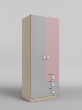 Шкаф 2-х створчатый с ящиками Грэйси (Розовый/Серый/корпус Клен) в Шушенском - shushenskoe.katalogmebeli.com | фото