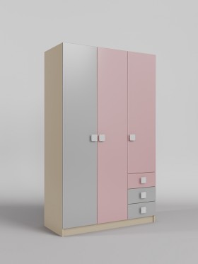 Шкаф 3-х створчатый с ящиками Грэйси (Розовый/Серый/корпус Клен) в Шушенском - shushenskoe.katalogmebeli.com | фото 1