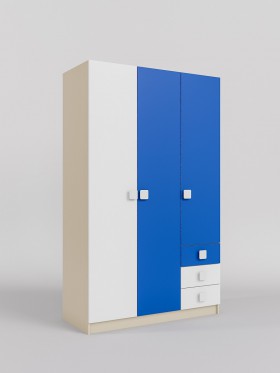 Шкаф 3-х створчатый с ящиками Скай (Синий/Белый/корпус Клен) в Шушенском - shushenskoe.katalogmebeli.com | фото