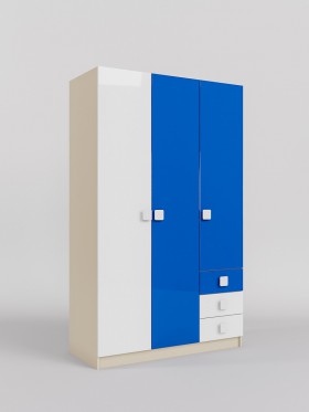 Шкаф 3-х створчатый с ящиками Скай люкс (Синий/Белый/корпус Клен) в Шушенском - shushenskoe.katalogmebeli.com | фото
