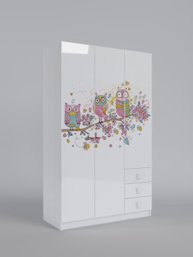 Шкаф 3-х створчатый с ящиками Совушки (Белый/корпус Выбеленное дерево) в Шушенском - shushenskoe.katalogmebeli.com | фото