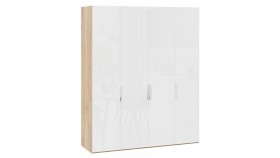 Шкаф для одежды с 4 глухими дверями «Эмбер» Яблоня Беллуно/Белый глянец в Шушенском - shushenskoe.katalogmebeli.com | фото